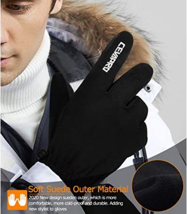 Cevapro -30℉ Waterproof Winter Gloves Suede 3M Insulated Gloves for Men Women Cold Weather Running Hiking Skiing